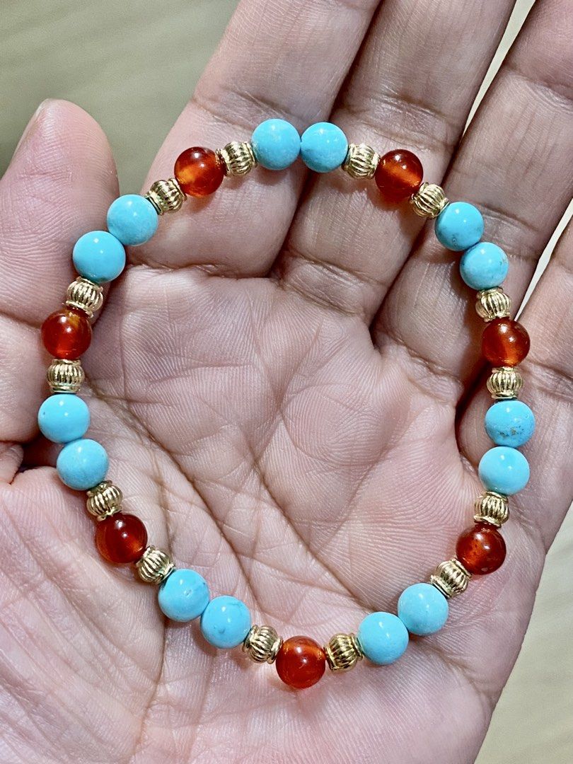 Dainty Turquoise with Carnelian Bracelet (Category: Bracelets) located in Pasig City. Submitted by talaversify (Listing ID 1460311973, Image 2). Description: Semi-precious stone: Turquoise with Carnelian Stone size: 6mm Wrist size: 16cm 💠 Natural stone 💠.