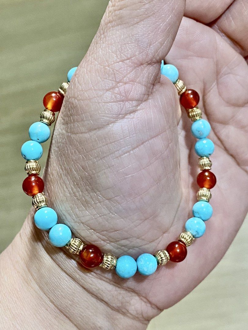 Dainty Turquoise with Carnelian Bracelet (Category: Bracelets) located in Pasig City. Submitted by talaversify (Listing ID 1460311973, Image 1). Description: Semi-precious stone: Turquoise with Carnelian Stone size: 6mm Wrist size: 16cm 💠 Natural stone 💠.