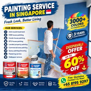 Professional Painting Service In Singapore 🇸🇬 HDB/BTO/CONDO/LANDED house Painting/ 2/3/4/5 Room Flat Painting, Commerical Area Painting, Epoxy Painting/ Grouting/ Wallpaper Remove- Installation/ Disposal Service/ Plastering Service  收藏品 2