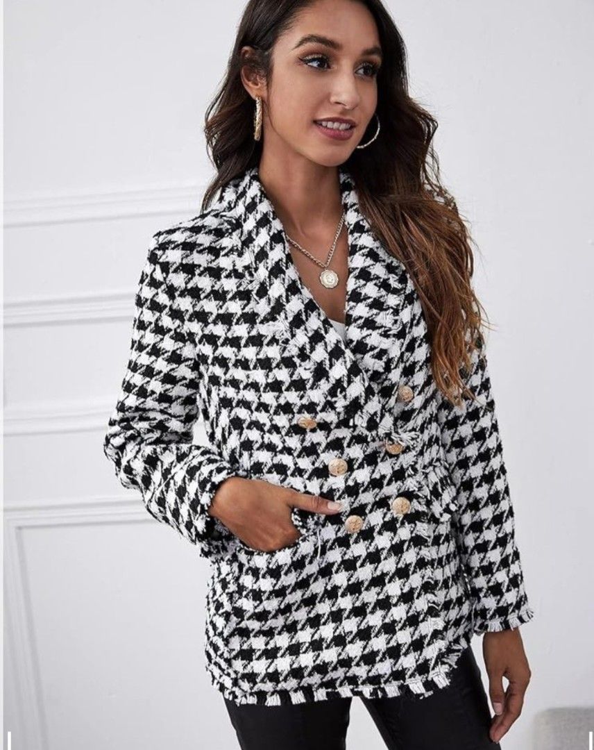 Double Breasted Gingham Tweed Blazer (Category: Coats, Jackets and Outerwear) located in Quezon City. Submitted by h.eart (Listing ID 1460466699, Image 2). Description: -double lining -washed but not used -best fit medium to large -no when worn, actual photo posted.