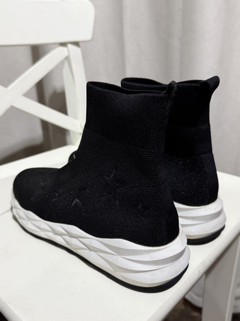 Dr. Kong Knit Sock Boots (Category: Boots) located in Quezon City. Submitted by itsbiancag (Listing ID 1460408531, Image 3). Description: Brand: Dr. Kong with ergonomic cushioning and arch support to reduce foot fatigue during long walks. Style: High-Top / Ankle Knit Sock Sneakers with Embroidered Star Accents & Diamond-Patterned Sole Color: Black with subtle shimmer / White Sole Size: EU 38 / Fits US 7.5-8 Condition: Like New (9.5/10) — worn onc