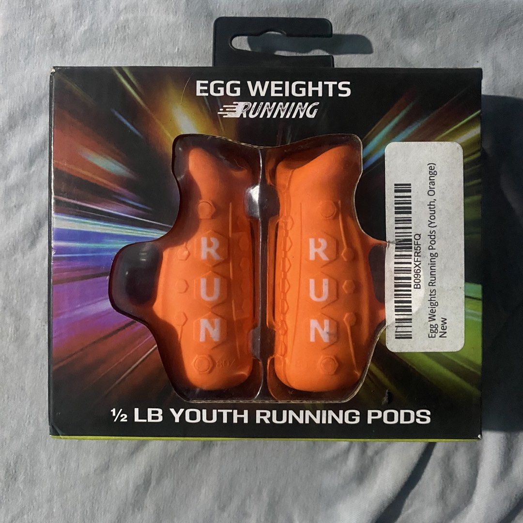 Egg Weights Running Pods 1/2 LB Youth Orange (Category: Weights & Dumbbells) located in Iba. Submitted by leovincee.1414 (Listing ID 1460425483, Image 1). Description: - Orange running pods for youth - Each pod is 1/2 LB - Adds resistance to your runs - Helps improve running form (head up, shoulders back, torso engaged) - Easy to hold and use - Elevate your workout.