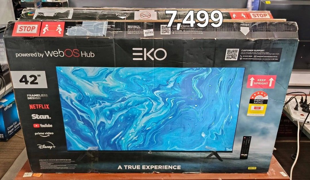 EKO 42" Full HD Smart TV powered by WebOS Hub (Category: TV) located in Cainta. Submitted by christine07. (Listing ID 1460306695, Image 1). Description: 42 inch EKO TV. Frameless design. Supports Netflix, Stan, YouTube, and Prime Video. Powered by WebOS Hub. Energy rating 78. A true experience..