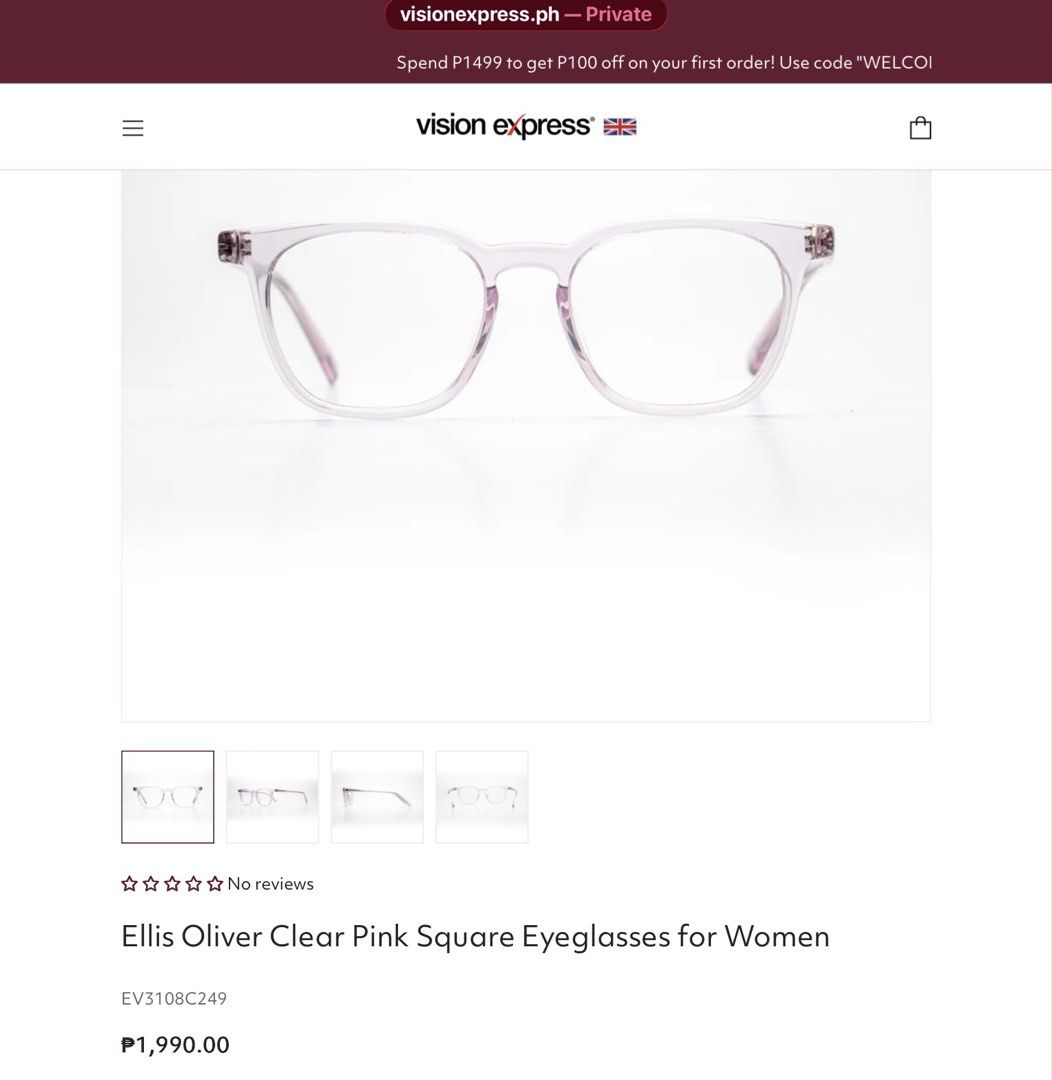 Ellis Oliver Pink Square Eyeglasses (Category: Sunglasses & Eyewear) located in Batangas. Submitted by mumbee (Listing ID 1460338618, Image 1). Description: Pink square eyeglasses from Ellis Oliver. Complete with its case and cleaning cloth. Size: 49-20-148. Demo lens only. Brand new. RFS: Bought only to avail of the lens promo at Vision Express. .