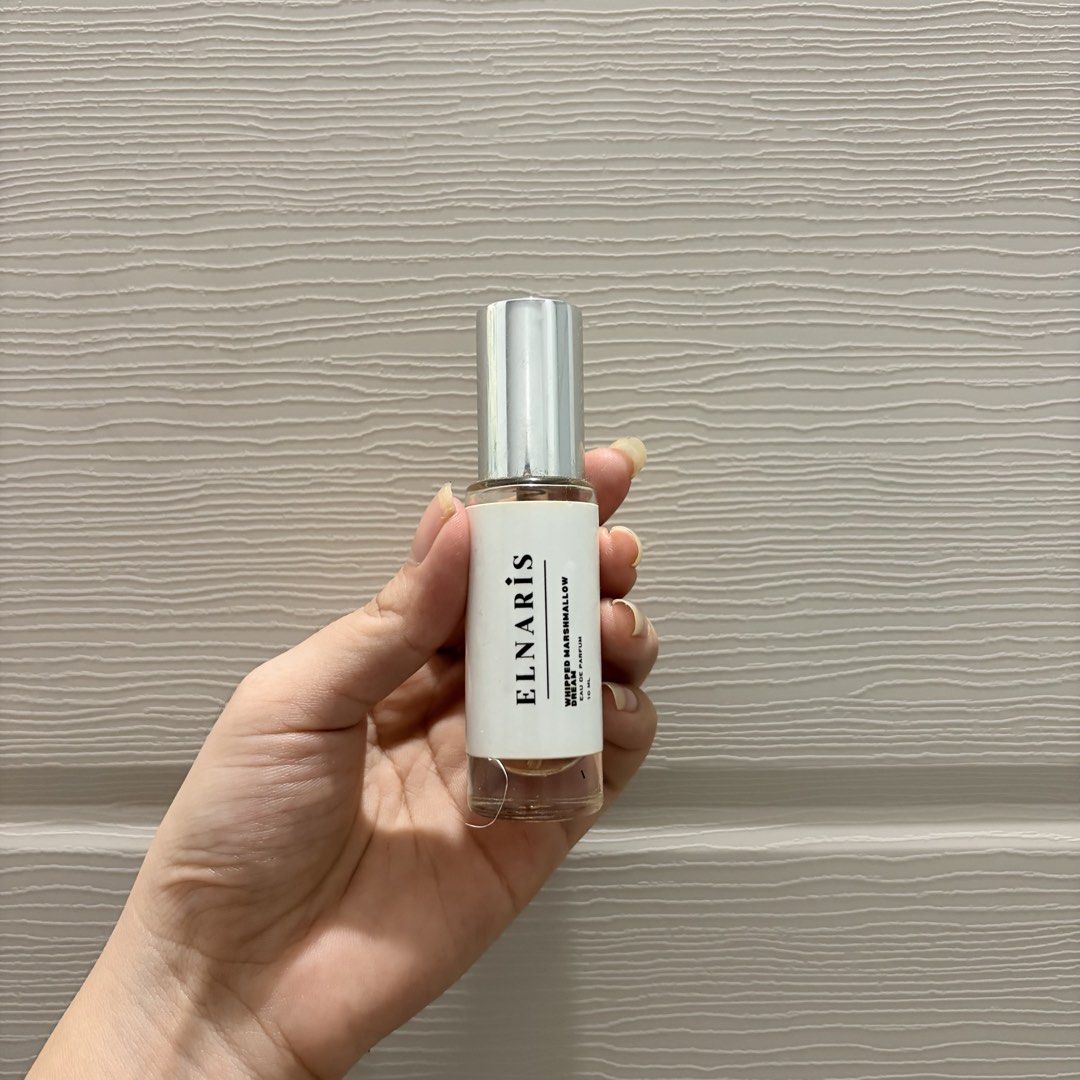 Elnaris, Scent Geeks, Maison Gardine Perfumes (Category: Fragrance & Deodorants) located in Cavite. Submitted by tiiinnnn (Listing ID 1460454593, Image 3). Description: Elnaris - Whipped Marshmallow Dream (10 ml) - og price: ₱170 - solo price: ₱100 - 3/4 remaining - creamy marshmallow scent 🤍 Scent Geeks - AG Cloud (10 ml) - og price: ₱110 - solo price: ₱50 - more than half pa! - inspired by Ariana Grande Cloud, sweet coconut scent 🥥🌴 Maison G