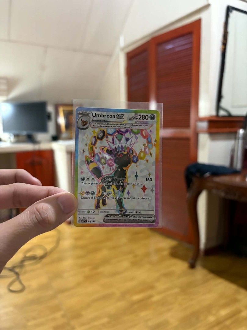 Espeon GX, Umbreon GX, Mega Charizard EX Cards (Category: Raw Singles) located in Manila. Submitted by joweeeeeemmm (Listing ID 1460420955, Image 2). Description: Fs Bulk cards/ mini tins promo cards and hits from prismatic evolution etc Take all 5k Can send video for the condition para makita mo Pass sa story time.
