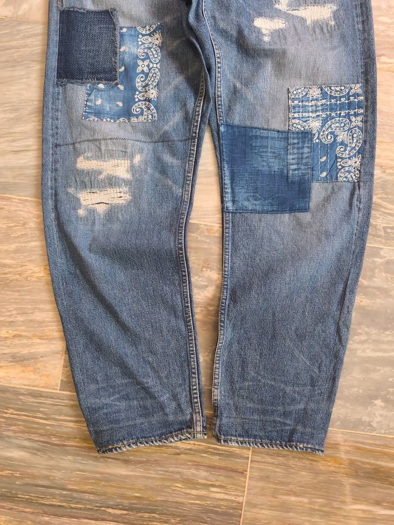 FDMTL Patchwork Denim Pants (Category: Jeans) located in Lucena. Submitted by 0174.archive (Listing ID 1460421355, Image 3). Description: very good used condition flaws - altered side (check all photos for reference) Actual Measurements (inches) Waist: 19 / 37 around Inseam: 30.5 Out seam: 40.5 Front Rise: 12 Thigh: 13 Leg opening:7.5 Knee:11 Message before buying if you have question Items are new / pre-loved / second hand used Manage your expec