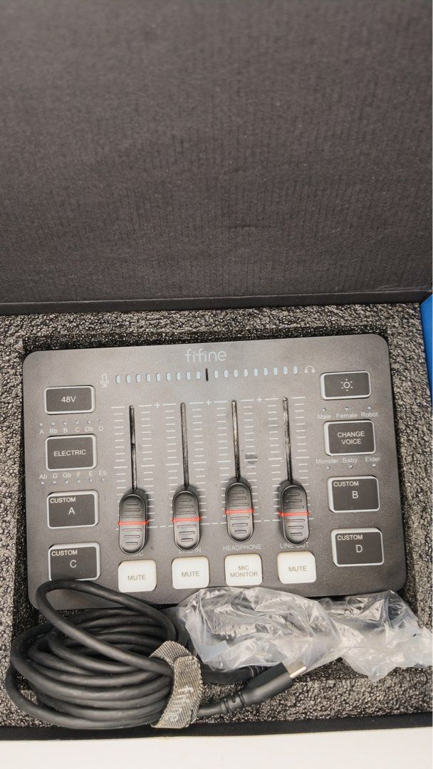 Fifine SC3 Gaming Audio Mixer (Category: Other Audio Equipment) located in Cebu City. Submitted by jules.expo (Listing ID 1460366657, Image 2). Description: For Sale: FIFINE AmpliGame SC3 Gaming Audio Mixer, Streaming RGB PC Mixer with XLR Microphone Interface Price: 1,500 Condition: Lightly Used (2 months of usage) RFS: Was gifted the Focusrite Scarlett Solo audio interface Inclusions: —the audio interface mixer (black variant, XLR compatible) —