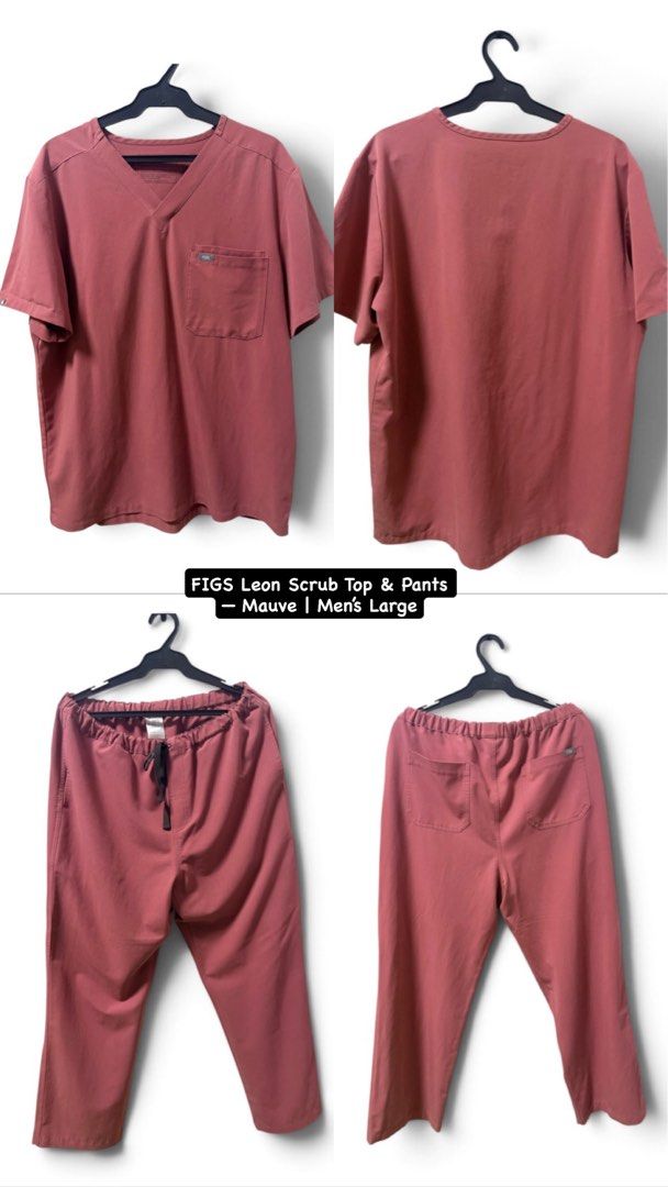 FIGS Leon Scrub Top & Pants (Category: Activewear) located in Caloocan City. Submitted by joshuangeles.21 (Listing ID 1460487047, Image 1). Description: FIGS scrubs for MEN (Mauve) Color: Mauve Size: Leon Scrub Top (Large) & Pisco Straight-Leg Pants (Large) Original price: 4700 pesos Selling price: 3000 ONLY More than 10x nasuot pero 9/10 pa RFS: Declutterring .