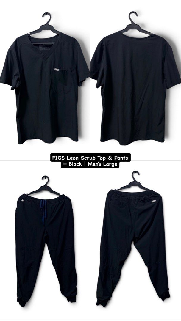 FIGS Leon Scrub Top & Pants (Category: Activewear) located in Caloocan City. Submitted by joshuangeles.21 (Listing ID 1460488696, Image 1). Description: FIGS scrubs for MEN (Black) Color: Black Size: Leon Scrub Top (Large) & Tansen Casual Scrub Pants (Large) Original price: 4700 pesos Selling price: 2700 ONLY Lagpas 10x nasuot. May himulmol lang sa pants sa jogger. All in all goods. Rate ko 8/10 RFS: Declutterring .