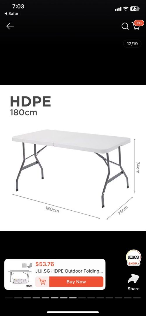 Foldable table (Category: Tables & Sets) located in Singapore. Submitted by cutestuffatme (Listing ID 1460428646, Image 1). Description: Foldable white table Suitable for events and temporary dining table at home Bought it at $60 Letting go at $40.