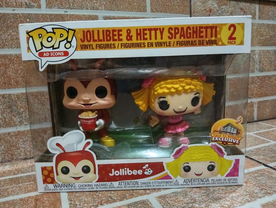 Funko Pop Jollibee & Hetty Spaghetti (Category: Designer & Blind Box Toys) located in Caloocan City. Submitted by jbfuenzalida27 (Listing ID 1460478354, Image 1). Description: Funko pop Good condition Jollibee & Hetty Spaghetti Price: 900 Meetup: c3 caloocan or pick up.