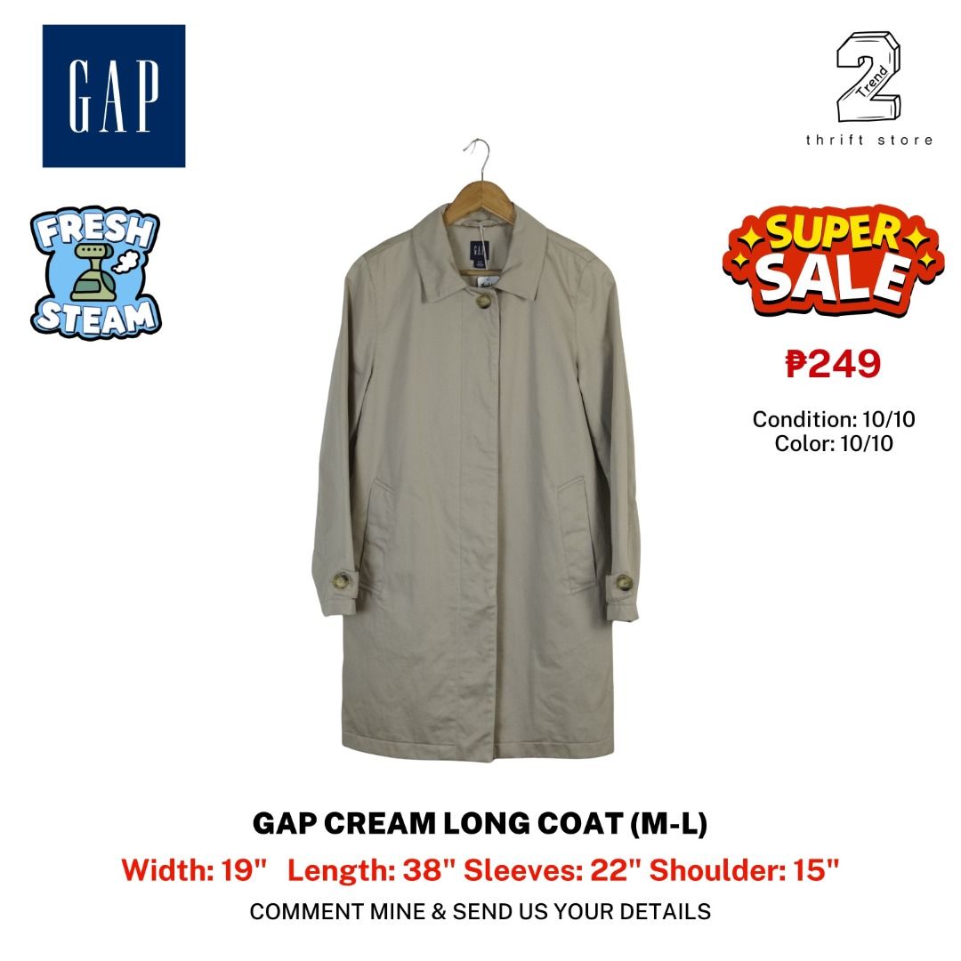 Gap Cream Long Coat Medium Weight (M-L) (Category: Coats, Jackets and Outerwear) located in Marikina City. Submitted by 2trend_thrift (Listing ID 1460442419, Image 1). Description: .