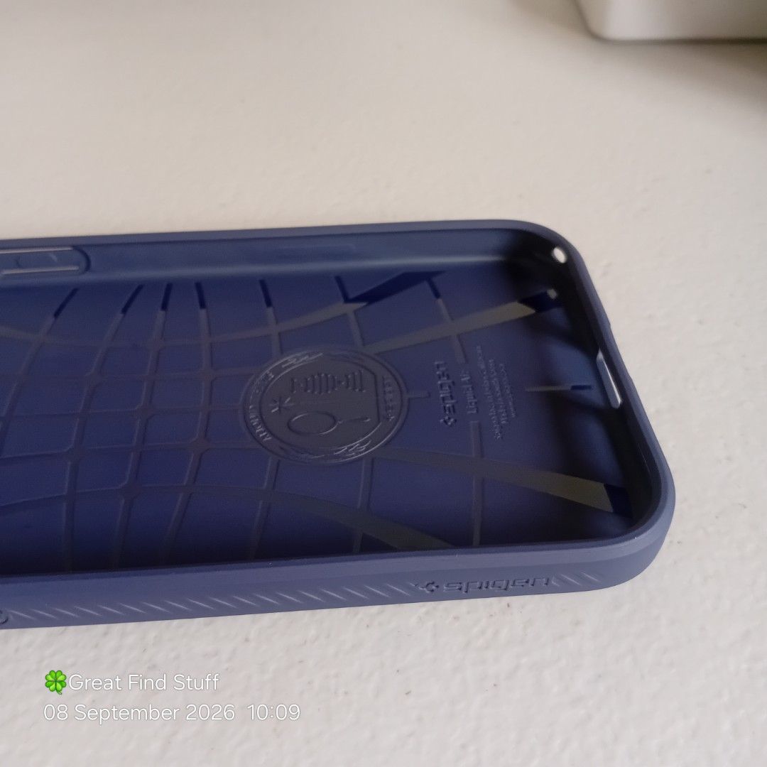 [GFS] Iphone 17 Pro Max Spigen Liquid Air Case with Tekrat Magsafe Ring (Category: Cases & Sleeves) located in Quezon City. Submitted by greatfindstuff (Listing ID 1460322994, Image 3). Description: •Brand: Spigen •Model: Liquid Air Case • Compatible with: iPhone 17 Pro Max •Features: Integrated Tekrat Magsafe ring • Color: Navy Blue •Condition: Used in good condition.