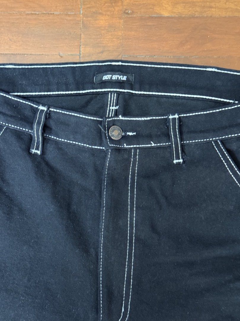 GOT STYLE Black Jorts with White Stitching (Category: Shorts) located in Bay. Submitted by thespectreum (Listing ID 1460468295, Image 2). Description: - Waist -34” - Brand: GOT STYLE - Color: Black - Feature: Contrast white stitching throughout - Design: Classic five-pocket styling - Closure: Button and zip front - Style: Casual, great for everyday wear.