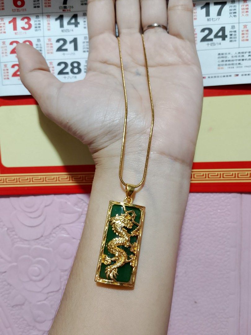 Green Imperial Jade Dragon Necklace (Category: Announcements) located in Caloocan City. Submitted by levres_good_collection07 (Listing ID 1460314941, Image 1). Description: Natural Green Imperial Jade Dragon Curved Necklace Jade size: 32mmX13mm Chain length: 18inches High quality stainless Box included.