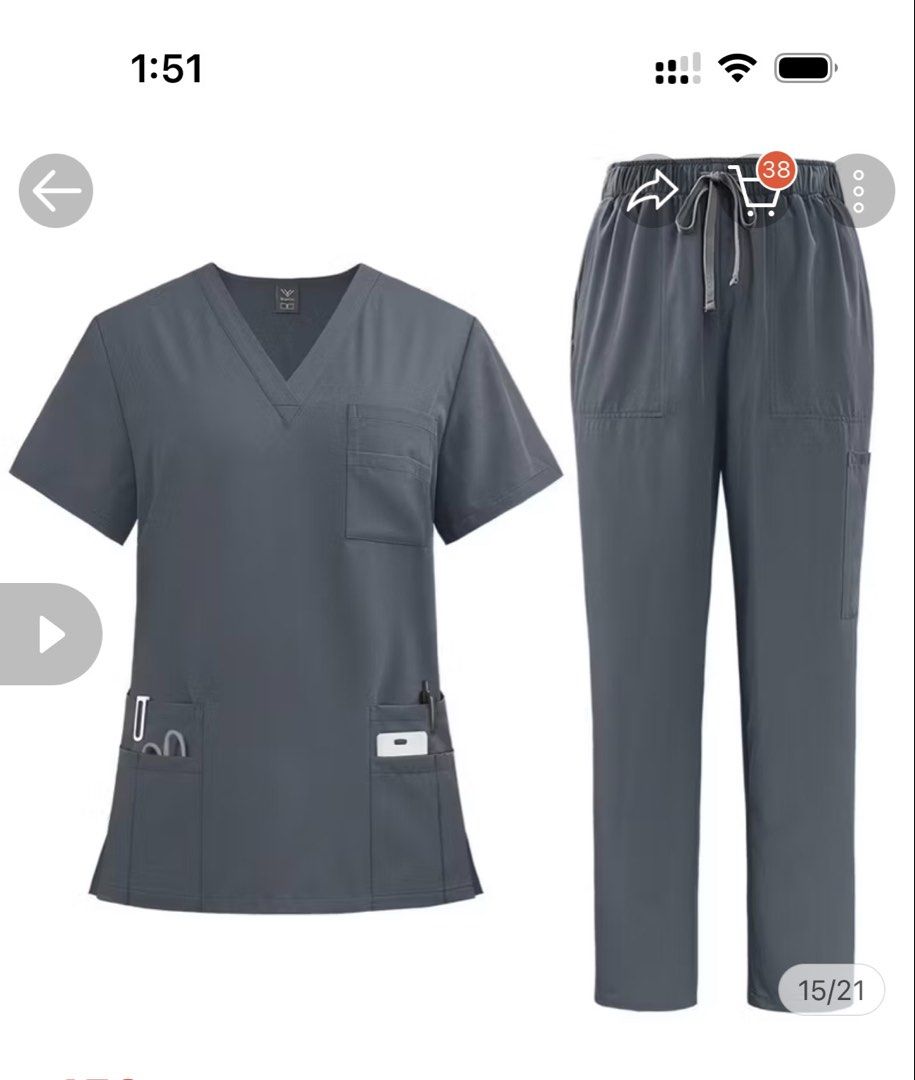 Grey Scrub Set - Top and Pants (Category: Sets or Coordinates) located in Quezon City. Submitted by gelaaaa_ (Listing ID 1460361469, Image 2). Description: not yet worn, wrong size and cant refund it anymore.