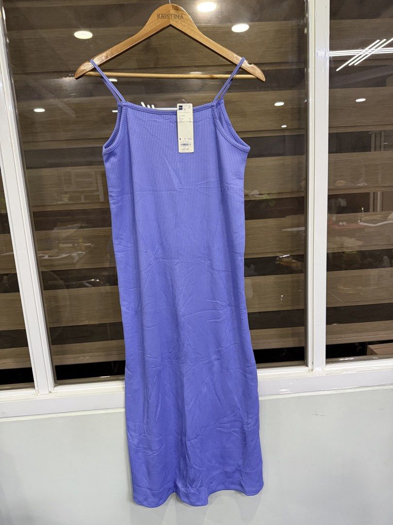 Gu ribbed dress (Category: Dresses) located in Manila. Submitted by kristinata44809 (Listing ID 1460326240, Image 1). Description: - Brand: GU (Uniqlo) - Type: Ribbed spaghetti strap dress - Color: Purple - Size: S (EU 36/UK 8/US 4) - Material: Ribbed fabric for comfort and stretch - Style: Casual, versatile, perfect for layering - Condition: New with tags (implied by label).