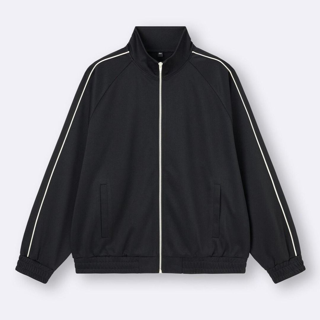 GU (Uniqlo) Men's Track Jacket (S/black) (Category: Coats, Jackets and Outerwear) located in Malabon City. Submitted by eligadz (Listing ID 1460409149, Image 1). Description: Preloved Condition 10/10 Size S, oversized fit W 22 x L 25 in. Color: black Stylish and comfy 2 side pockets No issues or flaws 1190+sf Thanks.