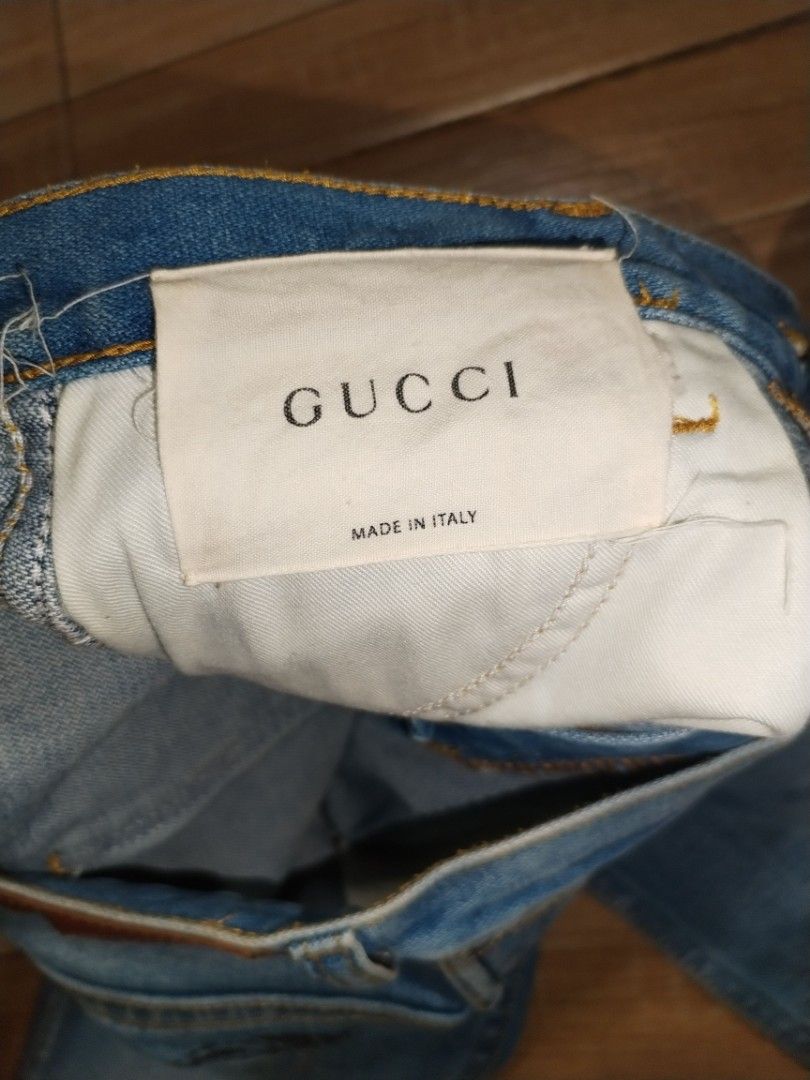 Gucci Blue Denim Jeans (Authentic) (Category: Jeans) located in Mendez-Nunez. Submitted by eidryl2006 (Listing ID 1460452288, Image 2). Description: - Authentic Gucci skinny jeans -W:26 - Classic blue wash - Iconic GG logo printed on back pocket - Made in Italy - Great for casual wear -Gucci/Balenciaga/Bershka/Digi Cam/Dehumidifier/Macbook/Iphone 13/Vintage/Levi's/Levis 501 .