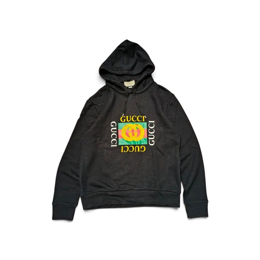 Gucci Distressed Hoodie (Category: Coats, Jackets and Outerwear) located in Manila. Submitted by southstreethub.ph (Listing ID 1460426518, Image 1). Description: - Gucci Distressed Hoodie - Condition: Very Good Condition - Size: Large - Dimention: 25W 30L - Features a colorful graphic print on the front - Made in Italy - Ideal for casual wear -Price: 999.