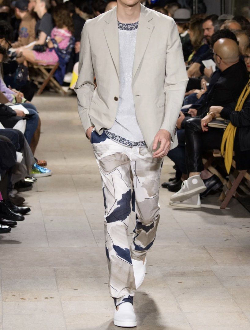 HERMÈS SS2015 INK ABSTRACT PRINT LIGHTWEIGHT PANTS (Category: Trousers) located in Cavite. Submitted by ___layern0ne (Listing ID 1460306845, Image 1). Description: About the product: • Abstract print pants • Made in Italy • Elasticated waistband with button closure • Unique pattern in blues, browns, and beige • Ideal for a statement look • Runway piece Tagged Size: 40 Waistline: 32-36 (stretchable) Front Rise: 10.2 inches Leg Opening: 7.2 inches 