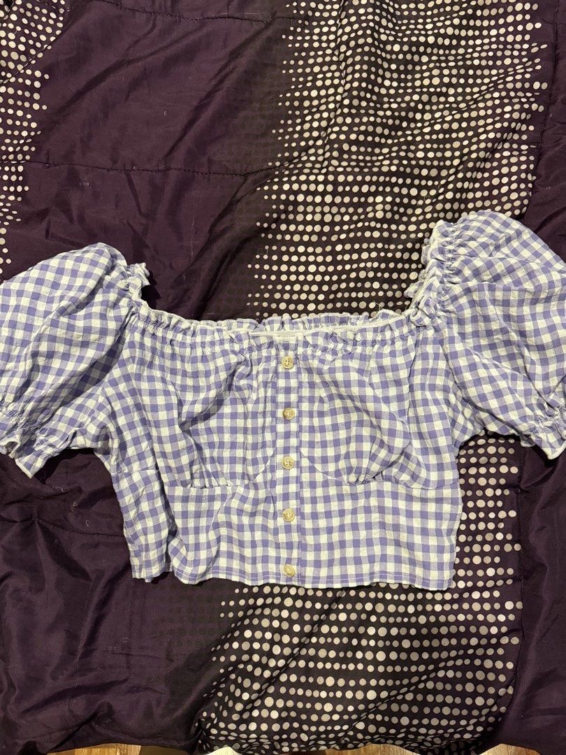 H&M Gingham lavender and white small to large top (Category: Blouses) located in Taytay. Submitted by juliaddaa (Listing ID 1460407631, Image 1). Description: .