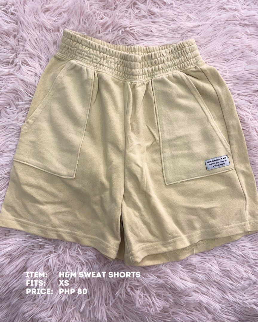 H&M Sweat Shorts - Beige - Size XS (Category: Shorts) located in Batangas. Submitted by shop.aalley (Listing ID 1460337882, Image 1). Description: - H&M Sweat Shorts - Color: Beige - Size: XS - Material: Comfy and casual fabric - Features: Elastic waistband for a good fit, front pockets - Ideal for: Lounging, running errands, casual wear - Price: Great value!.