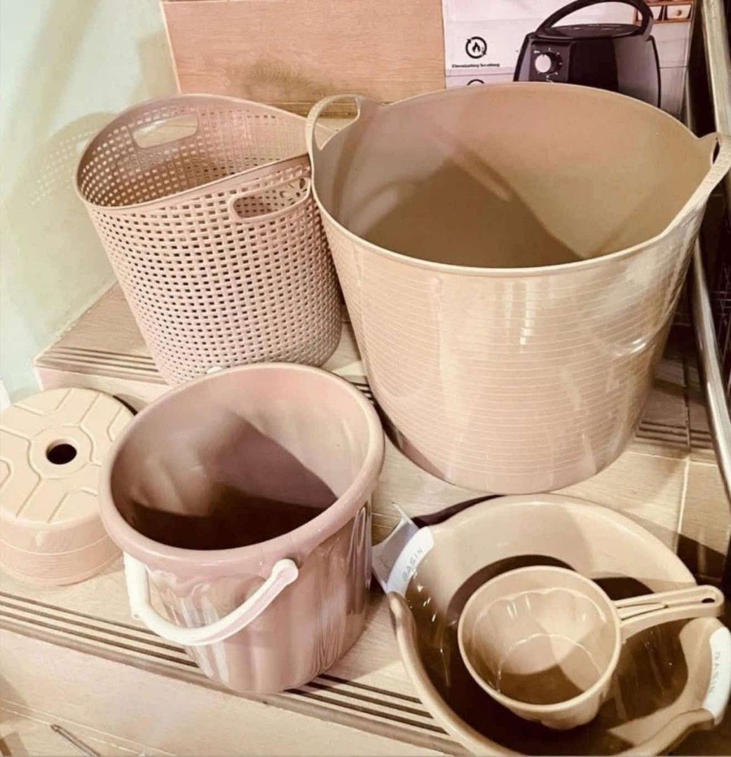 Home Essential set !!! (Category: Laundry Baskets) located in Quezon City. Submitted by miriamreyes006 (Listing ID 1460393190, Image 1). Description: SULIT NA SULIT Home Essential set !!! Price: 550.00 set Inclusion: 1 XL bucket 1 medium bucket 1 medium basin 1 dipper 1 laundry basket 1 laundry stool SET aesthetic product made of high quality plastic On hand.