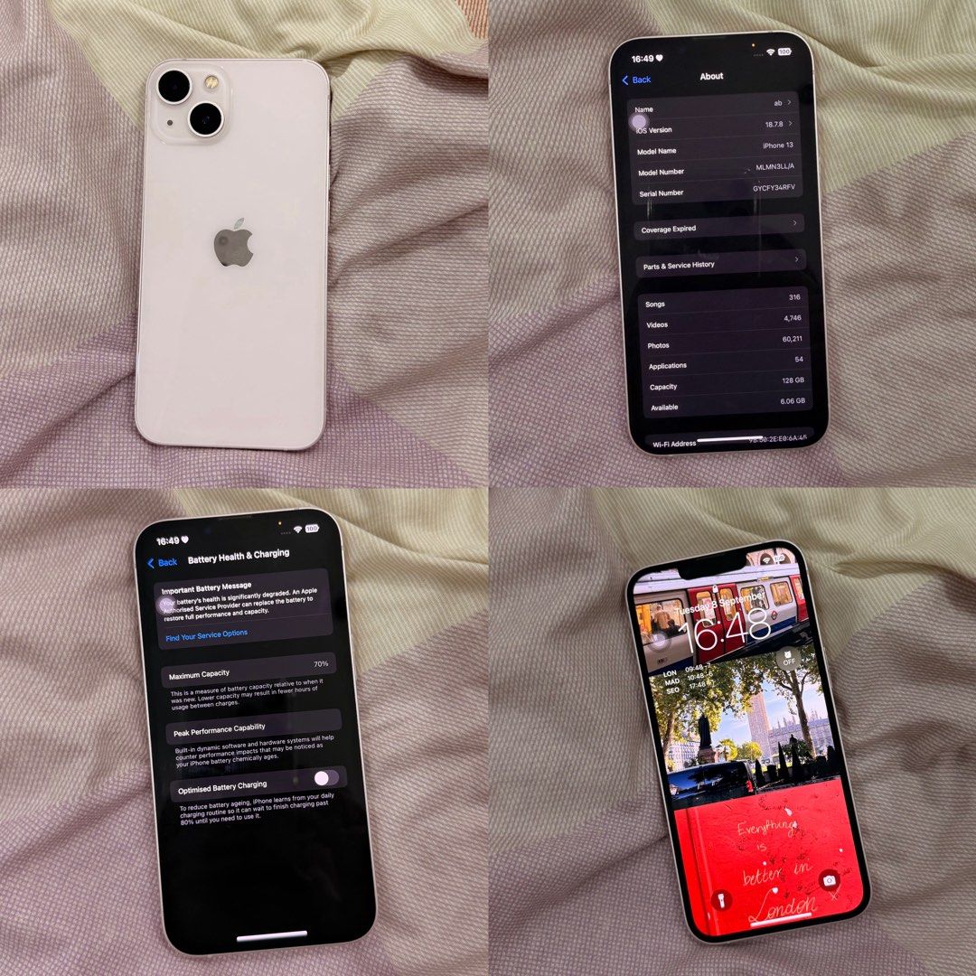 iPhone 13 in Pink (Category: iPhone 13 Series) located in Manila. Submitted by bc040302 (Listing ID 1460406020, Image 1). Description: - iPhone 13 in Pink - 128GB Storage - 70% Battery Health - Face ID and True Tone are fully functional - Minor, unnoticeable scratches on the body - No ghost touches - No defects on the screen - No repair history.