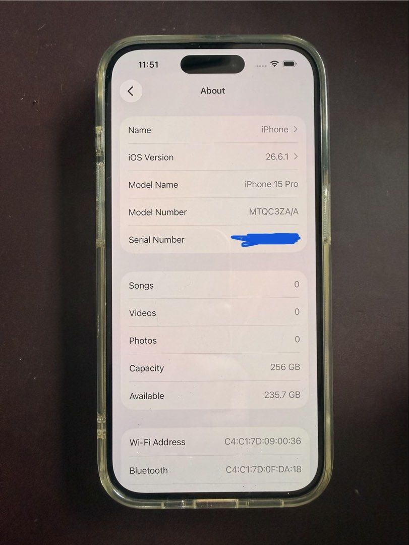 iPhone 15 pro, 256gb (Category: iPhone 15 Series) located in Muntinlupa City. Submitted by nmphk (Listing ID 1460383000, Image 1). Description: This is my personal phone that I bought in Hong Kong - it has dual sim slots. I had the back changed last year, and it’s still in perfect working condition with no flaws apart from a few minor scratches on the front. Does not affect the performance of the phone. It’s had a case on for the whole time I’ve 