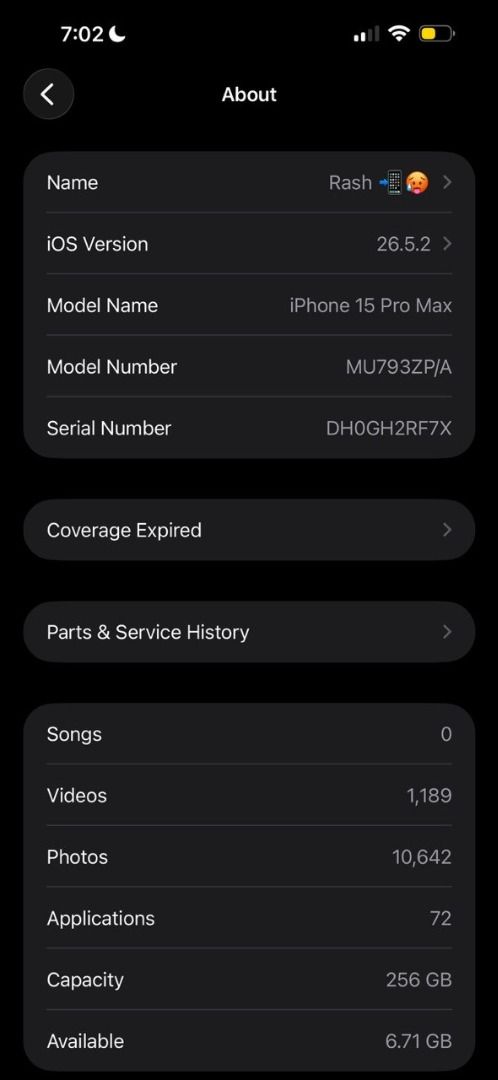 IPHONE 15 PRO MAX 256 GB (Category: iPhone 15 Series) located in Manila. Submitted by rash_mendoza (Listing ID 1460410796, Image 3). Description: 📱 FOR SALE ONLY — Apple iPhone 15 Pro Max ✨ Natural Titanium ✨ Well-maintained & super kinis 🔹 256GB Storage 🔹 Battery Health: 85% 🔹 Cycle Count: 541 🔹 Updated iOS 🔹 True Tone & Face ID working 🔹 Very good front & back camera 🔹 No dents, no major scratches 🔹 Smooth performance / no hidden issue