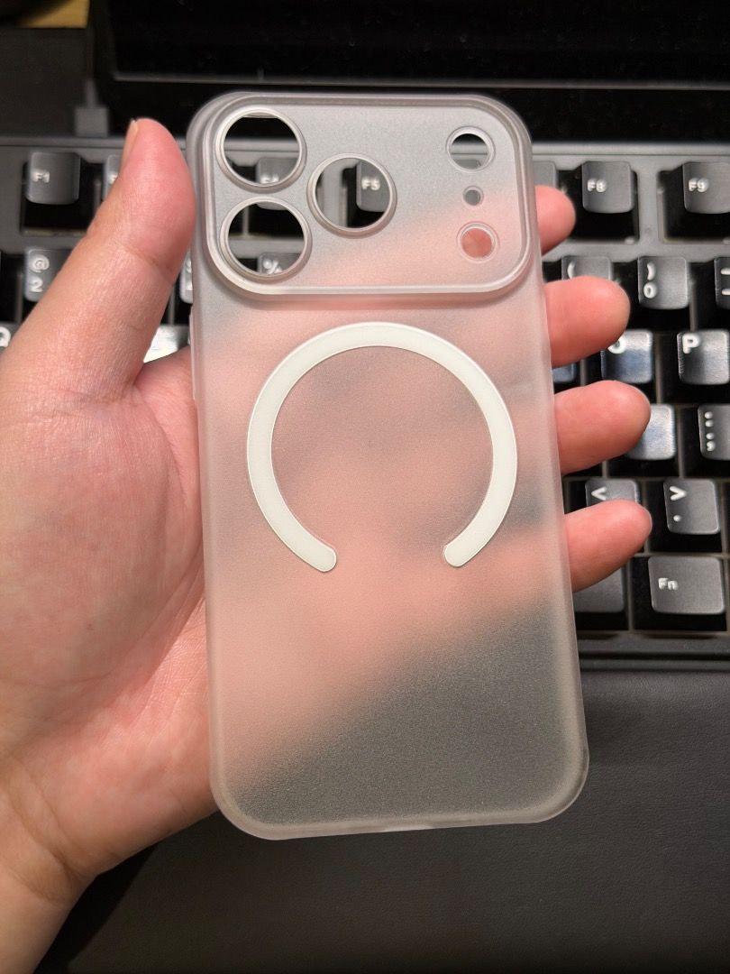 iPhone 17 Pro Thin Slim Frosted White Translucent Magsafe Magnetic Case (Category: Cases & Sleeves) located in Quezon City. Submitted by dreeeeeeee (Listing ID 1460343616, Image 1). Description: * Thin/Slim Magsafe case for iPhone 17 Pro * Near LRT 2 Gilmore Station (condo lobby) po for Lalamove, Grab, or pickup .
