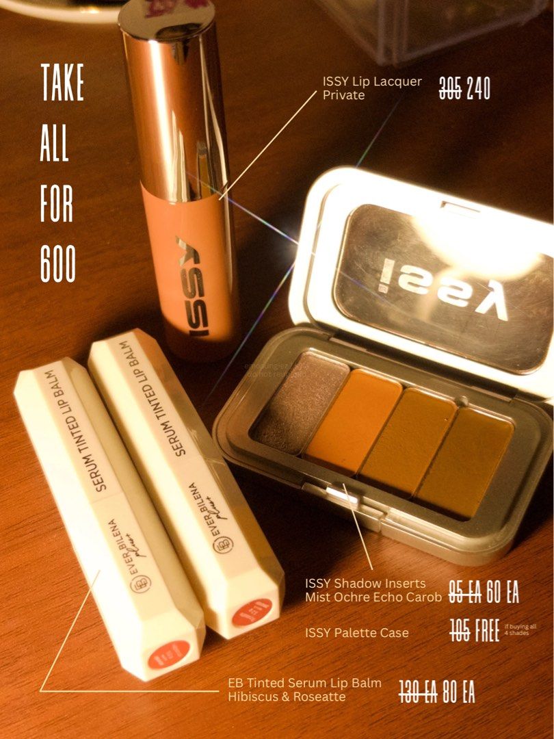 ISSY & EVERBILENA Pre-Loved Makeup (Category: Makeup) located in Cebu City. Submitted by ynstark (Listing ID 1460487025, Image 1). Description: issy & ever bilena preloved makeup see pic for prices & details can take all for 600 (save 40 php!) — all were swatched once or twice only .