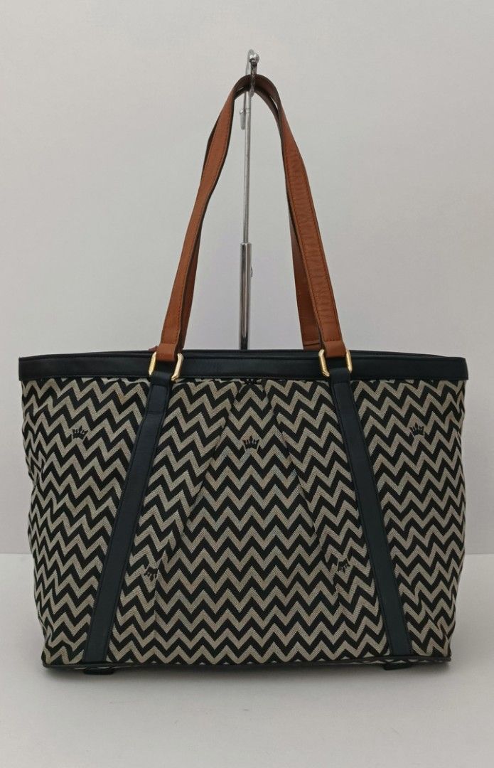 J. Estina Canvas & Leather tote (Category: Tote Bags) located in Kapalong. Submitted by ukaybagscurator (Listing ID 1460360796, Image 2). Description: size - 14x11x6 inches.