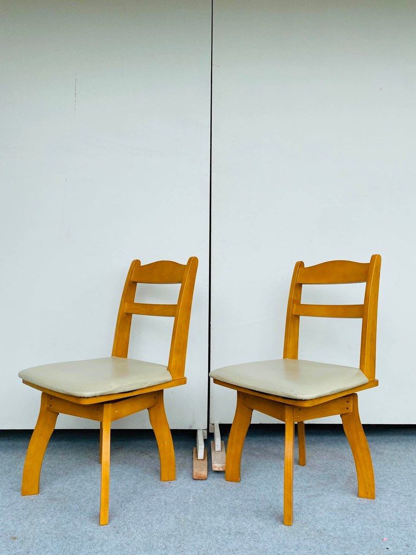 “JAPAN SURPLUS” 2PCS NITORI SWIVEL DINING CHAIRS (Category: Chairs) located in Bulacan. Submitted by monmon555 (Listing ID 1460458024, Image 3). Description: “JAPAN SURPLUS” 2PCS NITORI SWIVEL DINING CHAIRS SIZE: 18L” x 18W” x 17Sh” x 32H” inches (AS-IS ITEM) IN GOOD CONDITION.