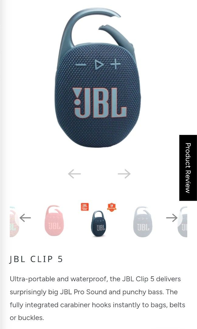 JBL Clip 5 bluetooth speaker (Category: Other Gadgets) located in Cavite. Submitted by dhoy81 (Listing ID 1460480331, Image 1). Description: brand new original price 3,799 jbl clip 5 bluetooth speaker.