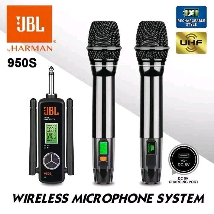 JBL VM950S Universal Wireless Microphone System (Category: Microphones) located in Manila. Submitted by marvieobordo (Listing ID 1460445553, Image 2). Description: - JBL VM950S Wireless Microphone System - Includes: 2 Microphones, 1 Receiver - Accessories: Charging Cables, Foam Covers, Batteries - Technology: UHF Wireless - Power: Rechargeable Microphones (DC 5V charging port) - Ideal for: Performances, Presentations, Events.