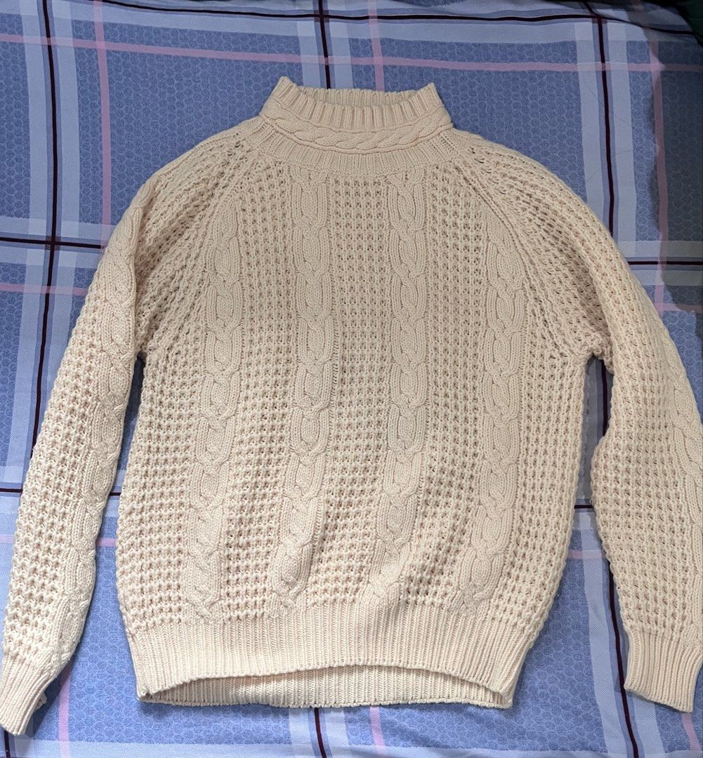Jennifer Moore Cream Yellow Cable Knit Sweater (Category: Coats, Jackets and Outerwear) located in Quezon City. Submitted by jreesey (Listing ID 1460341210, Image 1). Description: Jennifer Moore Cableknit Sweater - Yellow cream color - Says S on the tag but would fit size S-M - Warm - Sleeve/Back Detail: Waffle knit texture - Material: 100% Acrylic RFS: Decluttering Payment Method Options: BDO Pay, GCash, Maribank More photos available upon reque