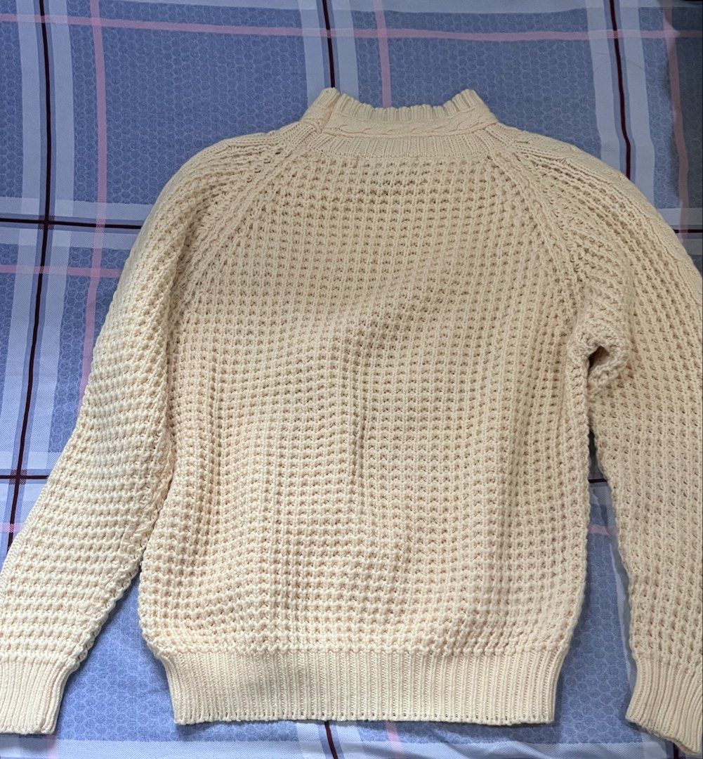 Jennifer Moore Cream Yellow Cable Knit Sweater (Category: Coats, Jackets and Outerwear) located in Quezon City. Submitted by jreesey (Listing ID 1460341210, Image 2). Description: Jennifer Moore Cableknit Sweater - Yellow cream color - Says S on the tag but would fit size S-M - Warm - Sleeve/Back Detail: Waffle knit texture - Material: 100% Acrylic RFS: Decluttering Payment Method Options: BDO Pay, GCash, Maribank More photos available upon reque
