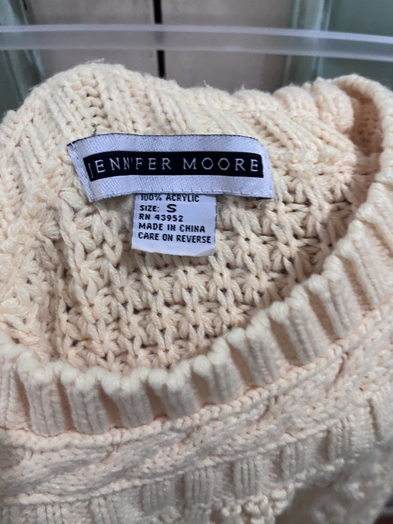 Jennifer Moore Cream Yellow Cable Knit Sweater (Category: Coats, Jackets and Outerwear) located in Quezon City. Submitted by jreesey (Listing ID 1460341210, Image 3). Description: Jennifer Moore Cableknit Sweater - Yellow cream color - Says S on the tag but would fit size S-M - Warm - Sleeve/Back Detail: Waffle knit texture - Material: 100% Acrylic RFS: Decluttering Payment Method Options: BDO Pay, GCash, Maribank More photos available upon reque
