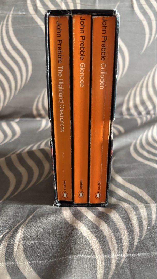John Prebble Scottish History Trilogy Box Set (3 Books) (Category: Storybooks) located in Cavite. Submitted by meliorate_111319marc (Listing ID 1460438754, Image 2). Description: Selling the classic John Prebble Scottish History 3-book box set, Fire and Sword: The Destruction of the Clans. Includes: Culloden Glencoe The Highland Clearances Details: Publisher: Penguin Books (Vintage Paperback Box Set) Condition: Pre-loved / Used. Box case has ligh