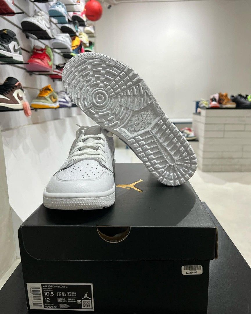 Jordan 1 Low Golf Triple White (Category: Golf) located in Manila. Submitted by puretiger_a2ce98 (Listing ID 1460501236, Image 1). Description: Jordan 1 Low Golf Triple White Available size Women's Euro 36 37 38 39 40 Available Men's 40 41 42 43 44 45.