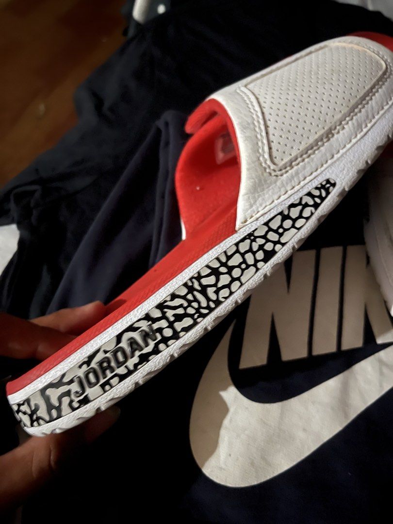 Jordan Slides Red White Elephant Print (Category: Slippers & Slides) located in Panaon. Submitted by adrian_galope. (Listing ID 1460439030, Image 2). Description: Red and white Jordan slides with Jumpman logo and elephant print. Perfect for casual wear and errands..