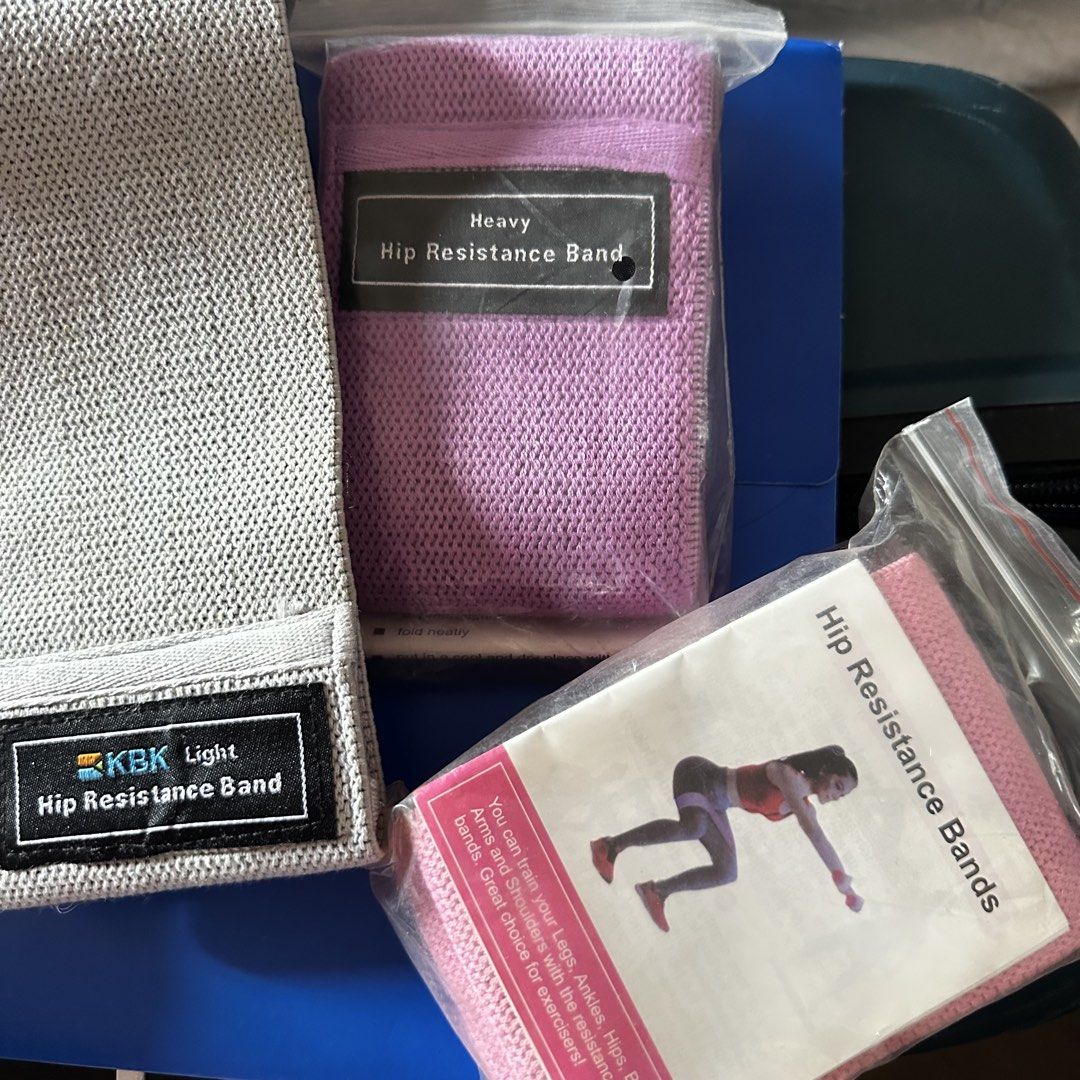 KBK Light & Heavy Hip Resistance Bands Set (Category: Toning & Stretching Accessories) located in Manila. Submitted by daintywears (Listing ID 1460323673, Image 1). Description: TAKE ALL 3 FOR ₱200 - Set of 3 hip resistance bands: KBK light grey, purple (heavy), and pink (with instructions). - Perfect for targeting legs, ankles, hips, arms, and shoulders. - Excellent choice for all levels of exercisers..