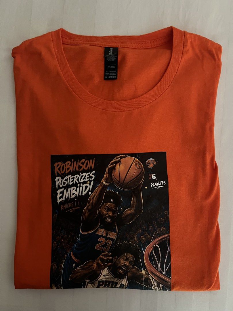 Knicks T-Shirt (Category: Activewear) located in Quezon City. Submitted by inthefrow (Listing ID 1460328676, Image 3). Description: - Brand new - No tags - Width is 25”, length is 32” - RFS: size too big - In 💯% Light Cotton - Be noticed in this bright orange color! • Best price already .