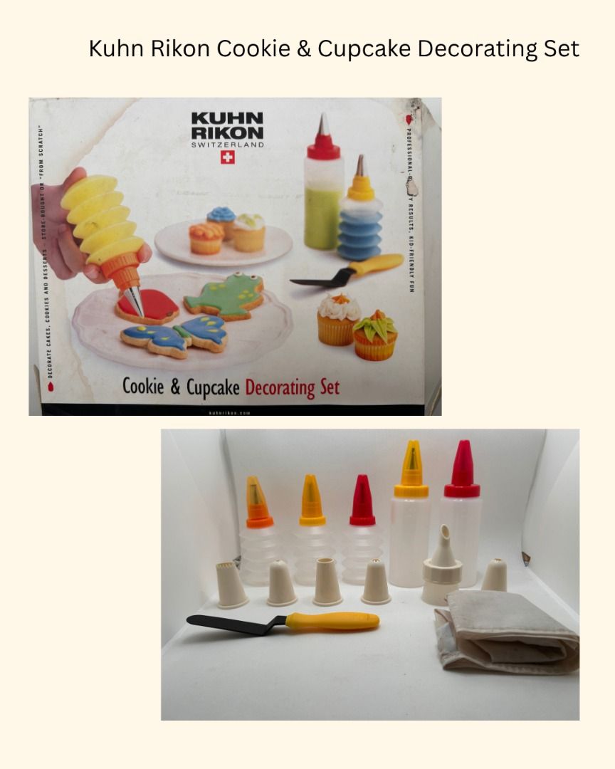 Kuhn Rikon Cookie & Cupcake Decorating Set (Category: Cookware & Accessories) located in Antipolo. Submitted by deniserl (Listing ID 1460477098, Image 1). Description: ⭐️ Kuhn Rikon Cookie & Cupcake Decorating Set - Comes with multiple decorating bottles and various tips - Includes a small spatula - Ideal for creating fun designs on baked goods - Great for parties and home baking fun - Price: ₱200 - RFS: decluttering unused products! - MOD: Picku