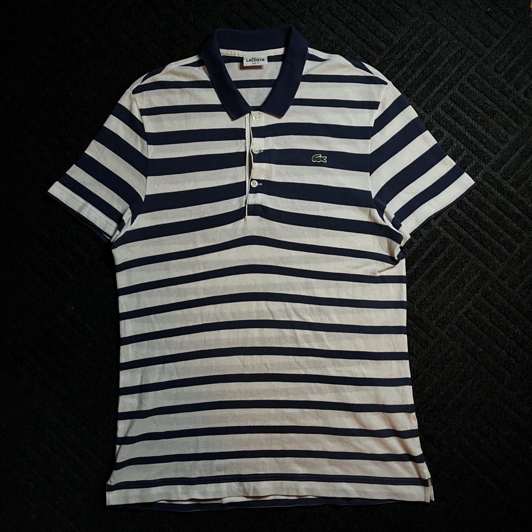 Lacoste Polo Shirt Blue Stripe (Category: Tshirts & Polo Shirts ) located in Davao. Submitted by archived.status (Listing ID 1460485210, Image 2). Description: COLOR MAY VARY DUE TO LIGHTING‼️ Condition: 9.5/10 Color rate: 9.5/10 Issue: N/A Size 5 best fit Large Width 21 Length 29.