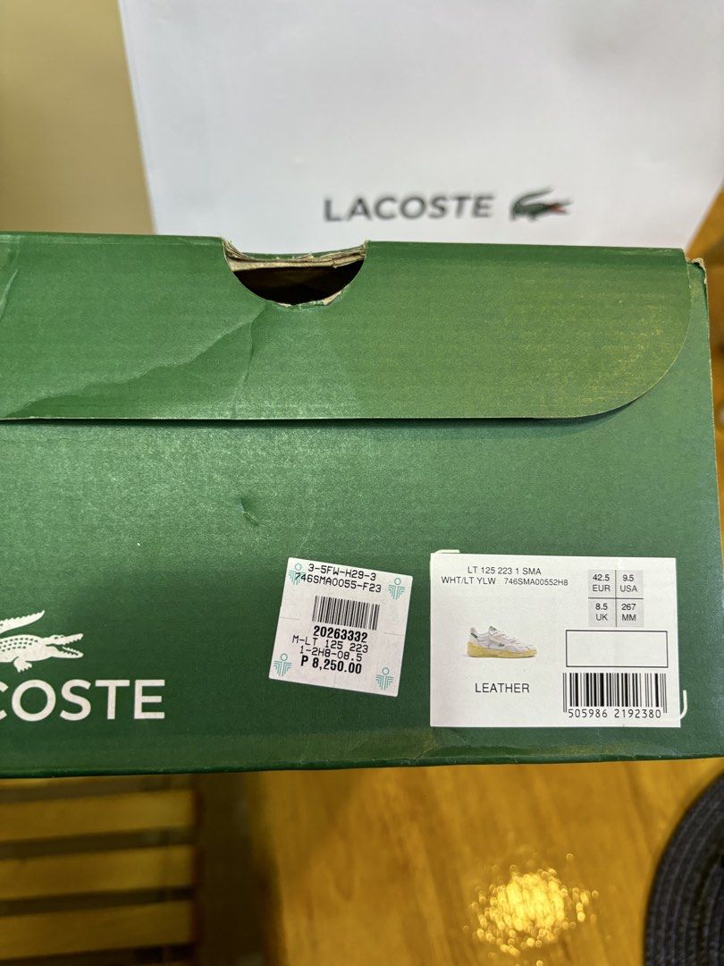LACOSTE SMA SNEAKERS (Category: Sneakers) located in Manila. Submitted by raffy1204 (Listing ID 1460454942, Image 3). Description: LACOSTE SMA SNEAKERS SIZE 9.5 US, 8 UK With box and paper Bag Got it for 9k plus RFS: decluttering.