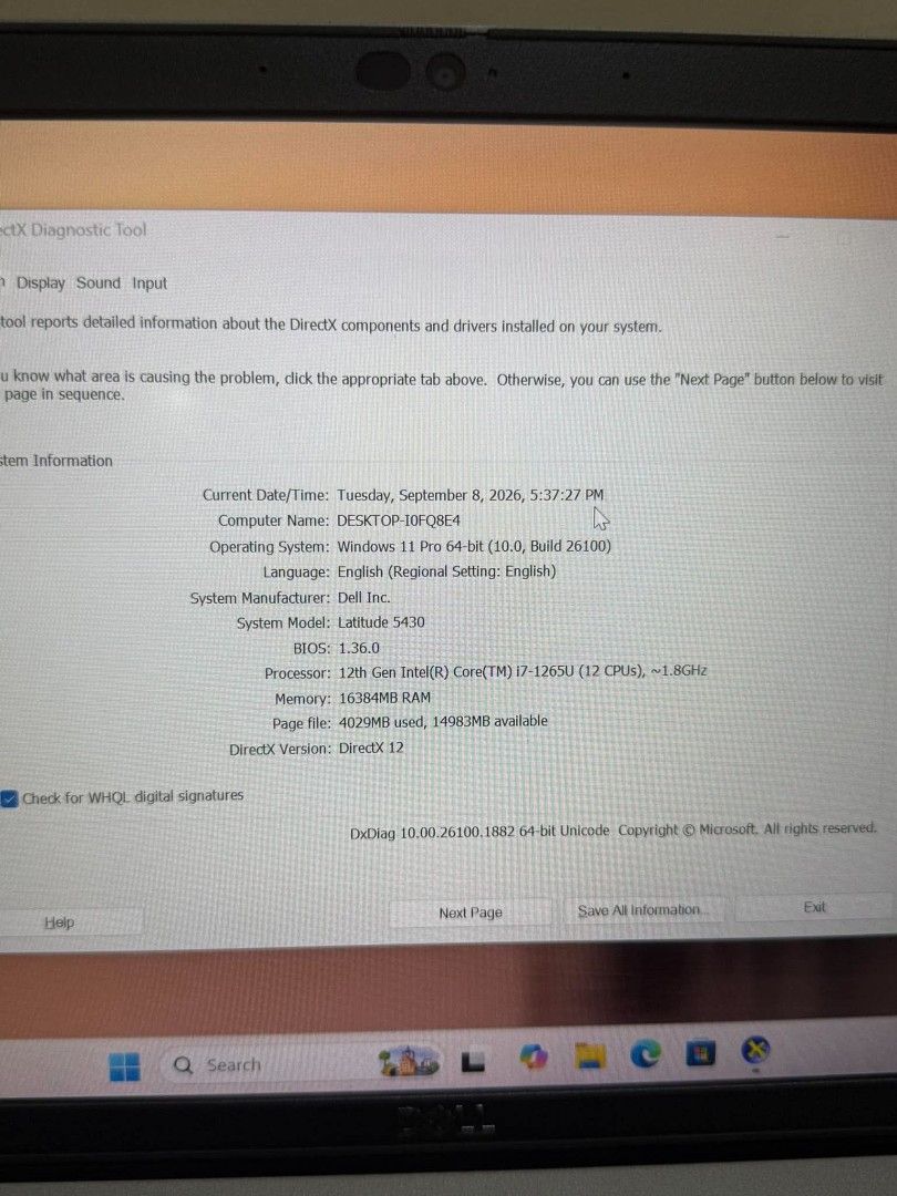 Latitude 5430 (Category: Laptops & Notebooks) located in Manila. Submitted by happyearth.953a15 (Listing ID 1460490504, Image 3). Description: Latitude 5430 I7 12th gen Intel UHD Graphics 16gb ram 512gb nvme Windows 11 pro OS Unit with type C dell charger No issue ✅ Pain chip lang hindi makinis✅ 💸💸 20,000 Location: San Andres bukid manila Pick up or meet up.